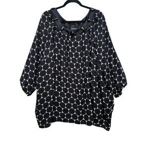 Maggie Barnes Womens Tunic Top Size 4X Black White Polka Dot Beaded Satin